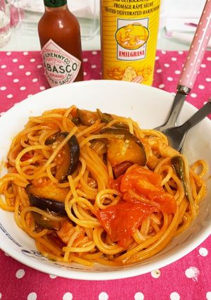 ナスとトマトの夏野菜ナポリタン♪-レシピのメイン写真