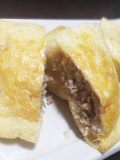 簡単!餃子風、油揚げの肉包み焼き!-レシピのメイン写真
