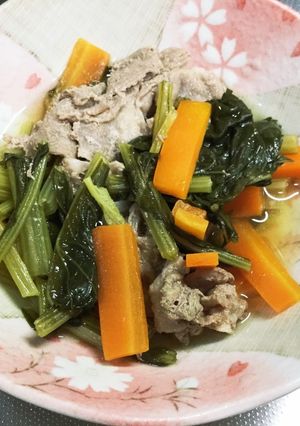 10分簡単 小松菜と豚肉の煮物-レシピのメイン写真