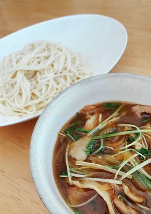 豚バラと水菜のつけそば（ひやむぎ）-レシピのメイン写真