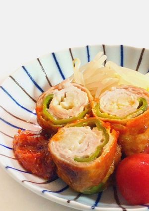 醤油麹＊ピーマンのボリューム肉詰め巻き-レシピのメイン写真