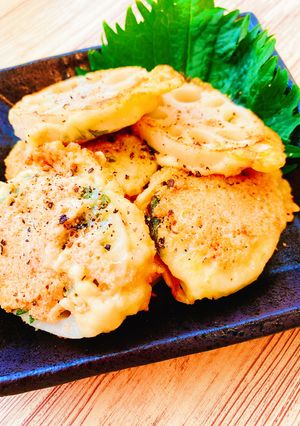 れんこんのパリパリチーズ☆大葉明太子焼き-レシピのメイン写真