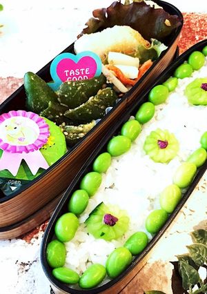 枝豆とねり梅ご飯弁当 詰め方-レシピのメイン写真
