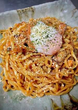 賄い！温玉乗せ！沖縄ナポリタン風焼きそば-レシピのメイン写真