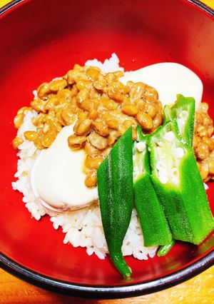 豆腐のっけ丼、オクラ納豆添え(^^)-レシピのメイン写真