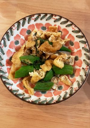 レンジで簡単！油揚げとオクラの甘辛和え-レシピのメイン写真