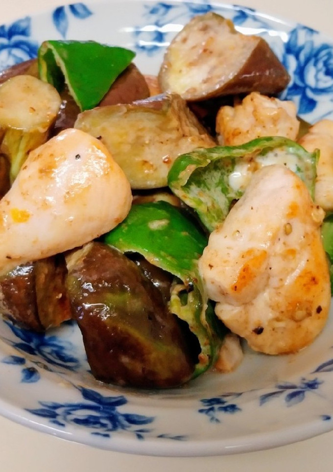 鶏ササミとナスとピーマンのマヨ炒め-レシピのメイン写真