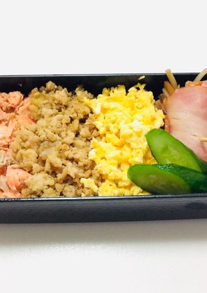 235、三色丼ときんぴらベーコン巻き♪-レシピのメイン写真