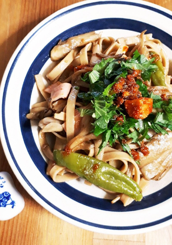 舞茸と万願寺とうがらしの和そばパスタ-レシピのメイン写真