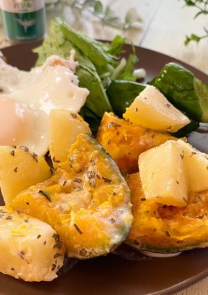 南瓜とじゃがいものバジル味噌マヨ和え-レシピのメイン写真