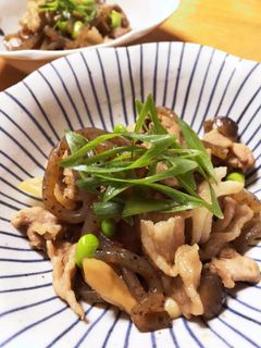 豚こま/大根/しめじ/突き蒟蒻甘辛炒め煮-レシピのメイン写真