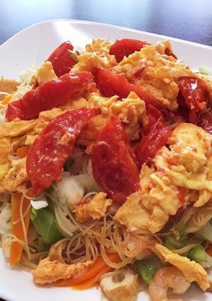 トマトの卵炒め乗せ焼きビーフン-レシピのメイン写真