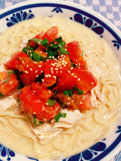 *ささみと梅大葉トマトの豆乳そうめん*-レシピのメイン写真