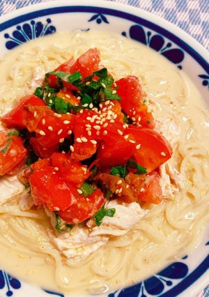 ＊ささみと梅大葉トマトの豆乳そうめん＊-レシピのメイン写真