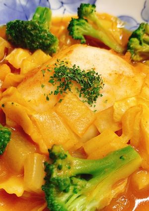 【病院】白身魚トマトカレー煮【給食】-レシピのメイン写真