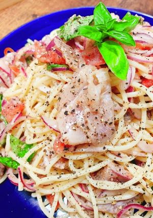 鮪とバジルトマトの冷製パスタ-レシピのメイン写真