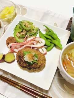 和風豆腐ハンバーグといなり寿司で夕飯献立-レシピのメイン写真