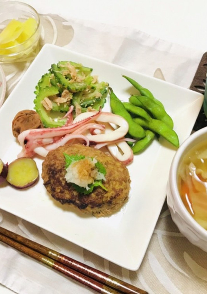 和風豆腐ハンバーグといなり寿司で夕飯献立-レシピのメイン写真