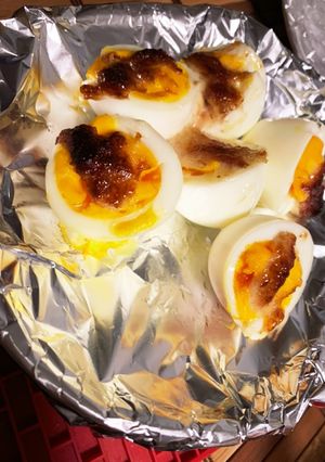 ゆで卵のおかかマヨ焼き-レシピのメイン写真