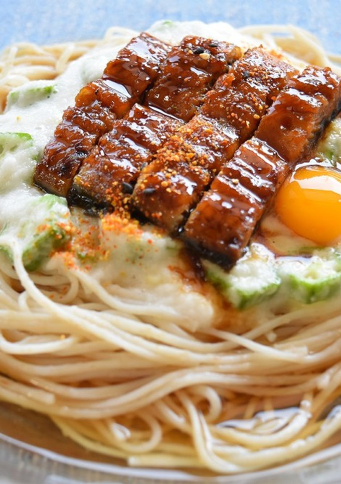 うなぎとトロロの簡単！全粒粉そうめん-レシピのメイン写真