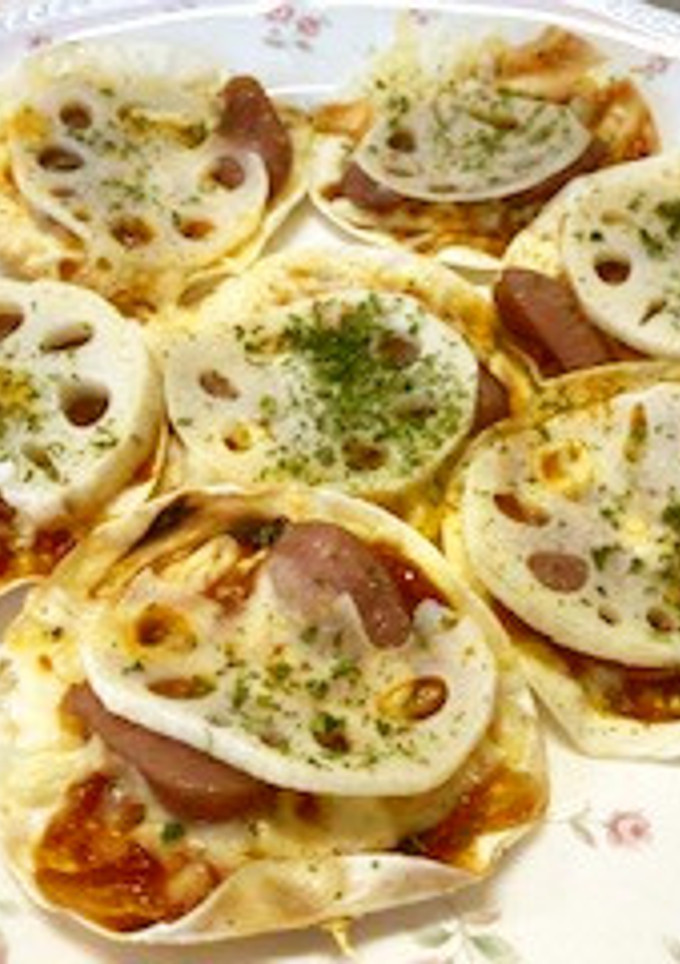 キョウザの皮で作る‼簡単れんこんピザ-レシピのメイン写真