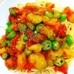 イタリアントマトとオクラの冷製パスタ-レシピのメイン写真