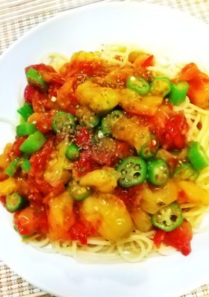 イタリアントマトとオクラの冷製パスタ-レシピのメイン写真