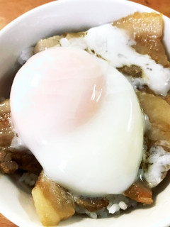 レンジで豚バラ 鍋で温泉卵の豚バラ丼-レシピのメイン写真