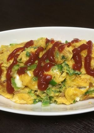 お父さんの「なめ茸ピーオムレツ」-レシピのメイン写真