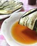 焼きなす　梅じゃこしそを巻いて♪