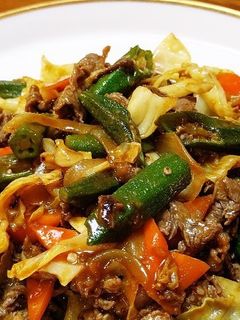 オクラ牛小間カレー炒め。-レシピのメイン写真