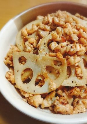 蓮根の鶏そぼろ味噌風味-レシピのメイン写真