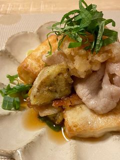 厚揚げと豚肉とナスのおろしぽん酢かけ*+-レシピのメイン写真