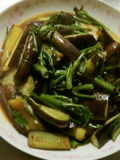 長茄子と空心菜の生姜醤油味-レシピのメイン写真