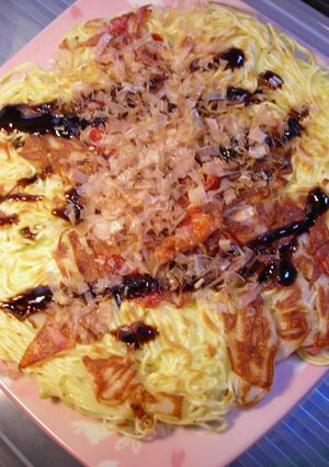 素麺で。お好み焼き風、昼めし-レシピのメイン写真