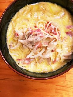 超簡単旨いカルボナーラ風スープパスタ-レシピのメイン写真