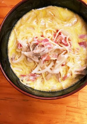 超簡単旨いカルボナーラ風スープパスタ-レシピのメイン写真