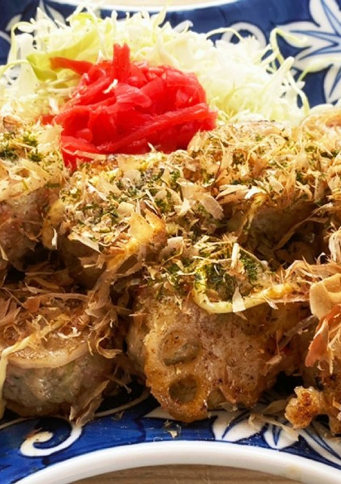 れんこんのはさみ揚げ♡たこ焼き風-レシピのメイン写真