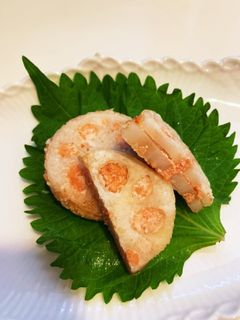 蓮根のはさみ焼き 〜たらこソース〜-レシピのメイン写真
