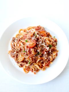 トマト缶で簡単に【牛トマトパスタ】-レシピのメイン写真