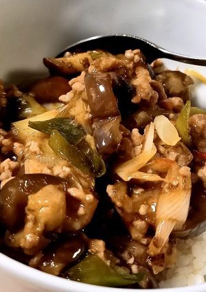 豚ひき肉となすのピリ辛さっぱり丼-レシピのメイン写真