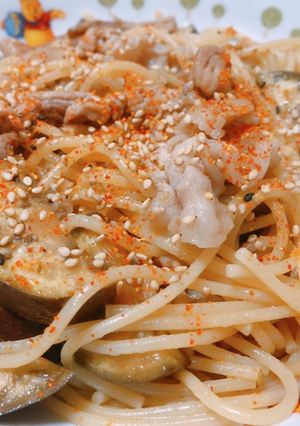 豚肉とナスの七味醤油パスタ-レシピのメイン写真