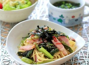 野沢菜とベーコンの大人パスタ-レシピのメイン写真