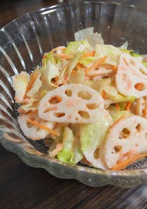 蓮根とレタスのたらこマヨサラダ-レシピのメイン写真