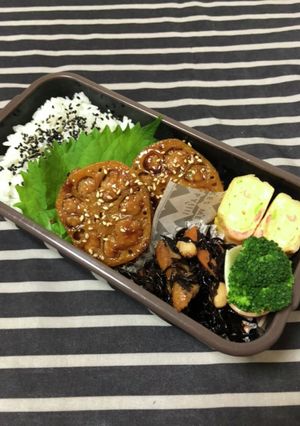 男子高校生弁当★62 蓮根ひき肉挟み焼き-レシピのメイン写真