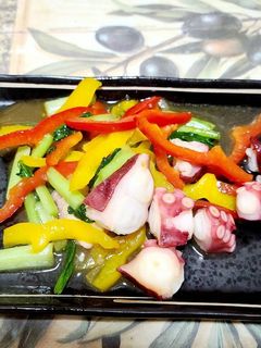 たこと江戸菜とパプリカのガ−リック炒め-レシピのメイン写真