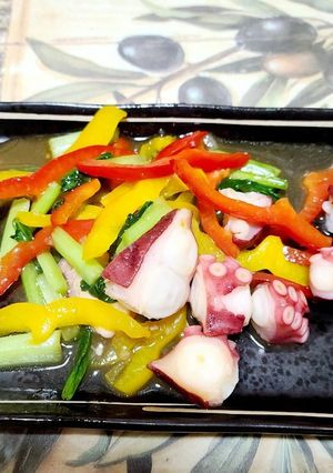 たこと江戸菜とパプリカのガ−リック炒め-レシピのメイン写真