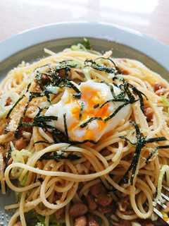 納豆スパゲッティ温玉のせ-レシピのメイン写真