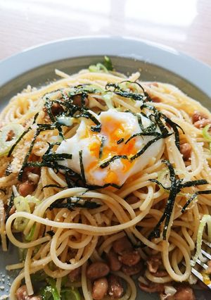 納豆スパゲッティ温玉のせ-レシピのメイン写真