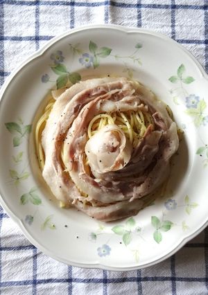 青森パスタ｜豚バラ肉汁ペペロンチーノ-レシピのメイン写真